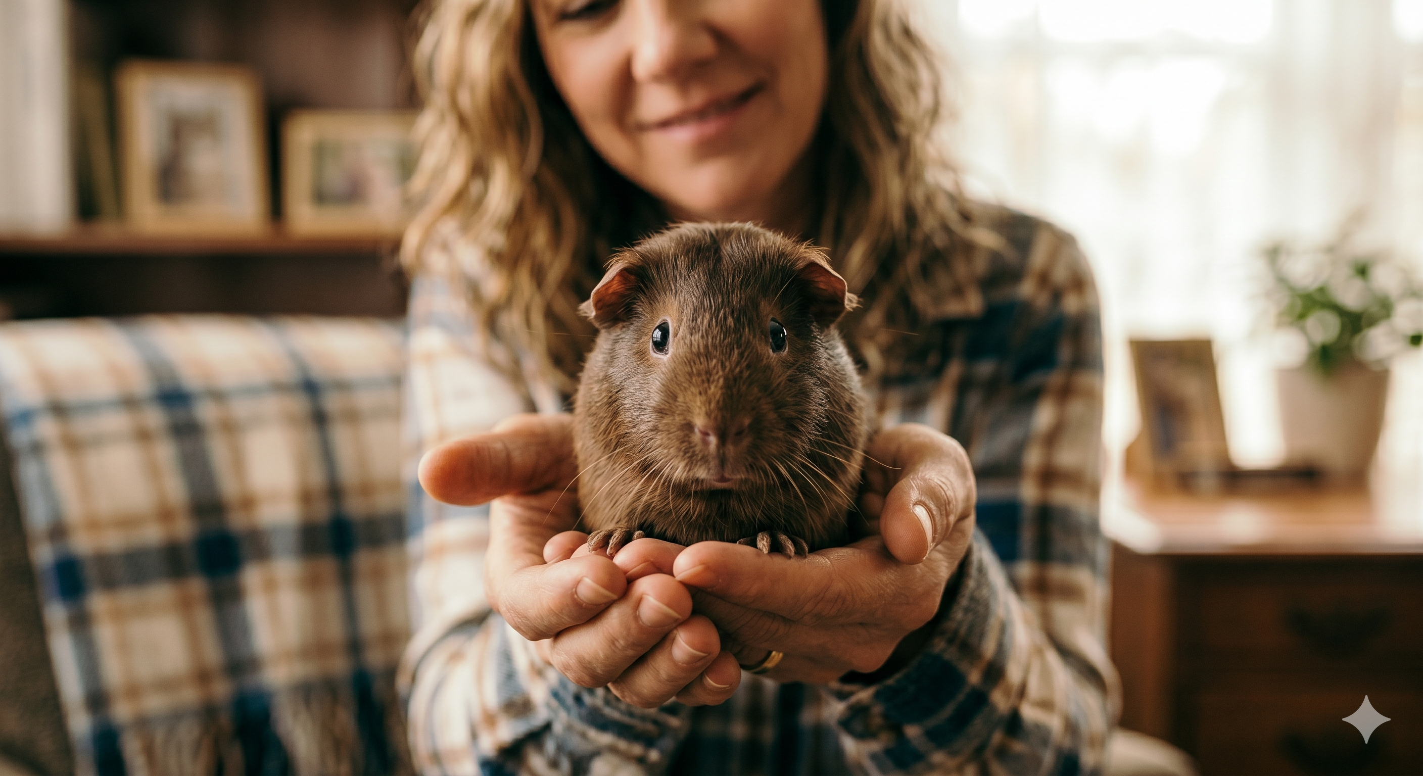 Guinea pig held gently in cupped hands