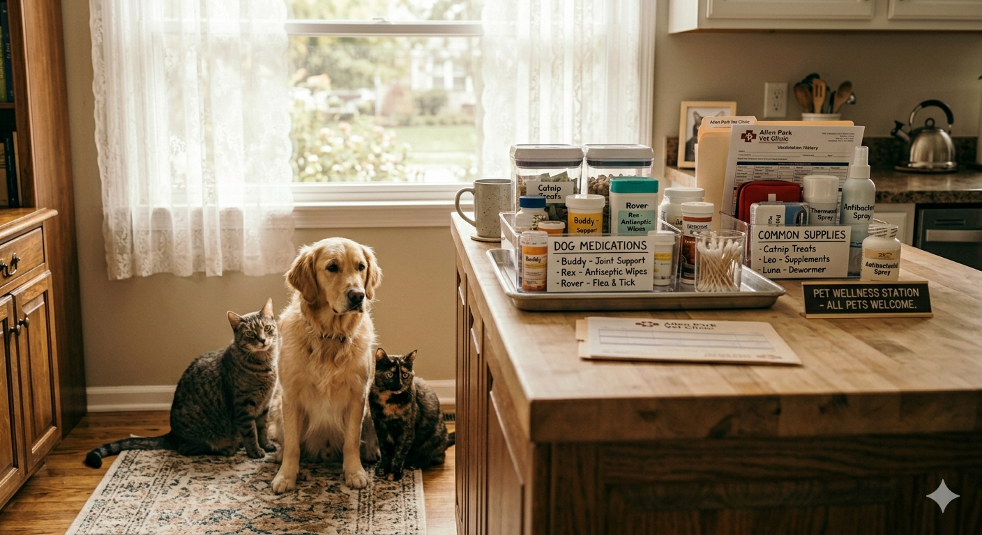 A dog and cat sitting together at home