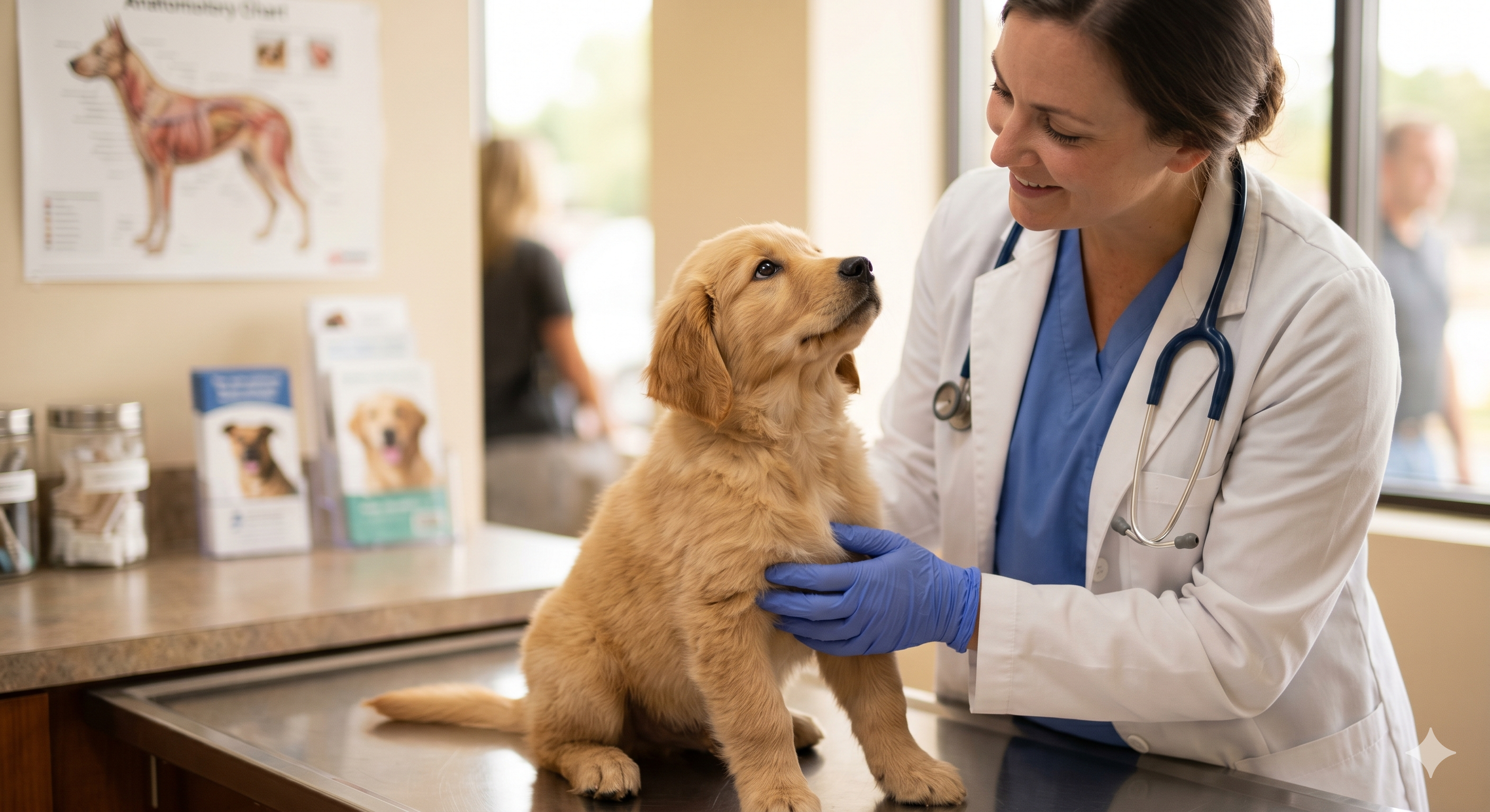 Golden retriever puppy at the vet