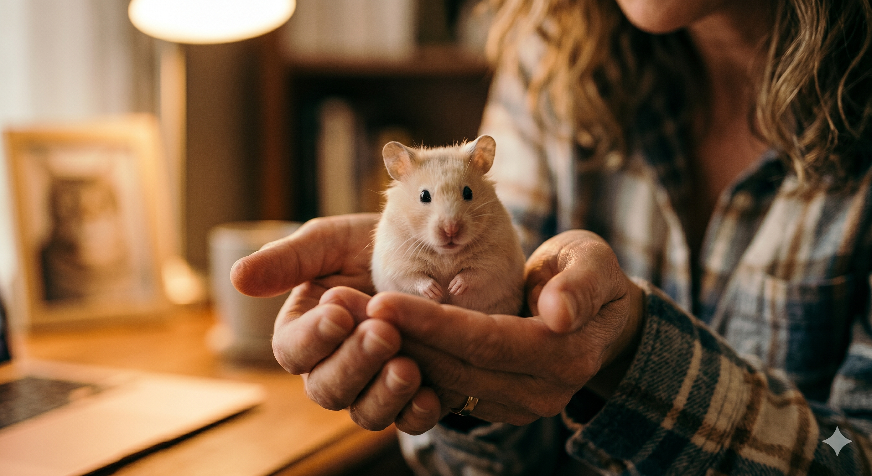 Small hamster held in cupped hands